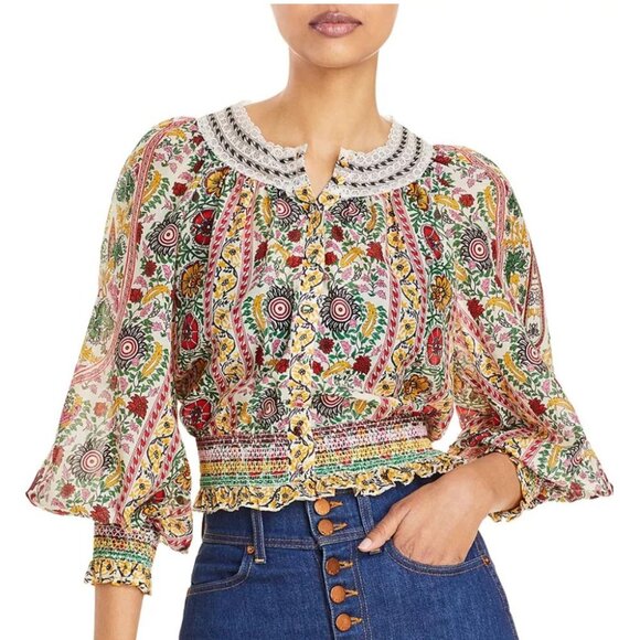 Alice + Olivia Cherelle Printed Cropped Blouse – Size Small - Picture 2 of 12
